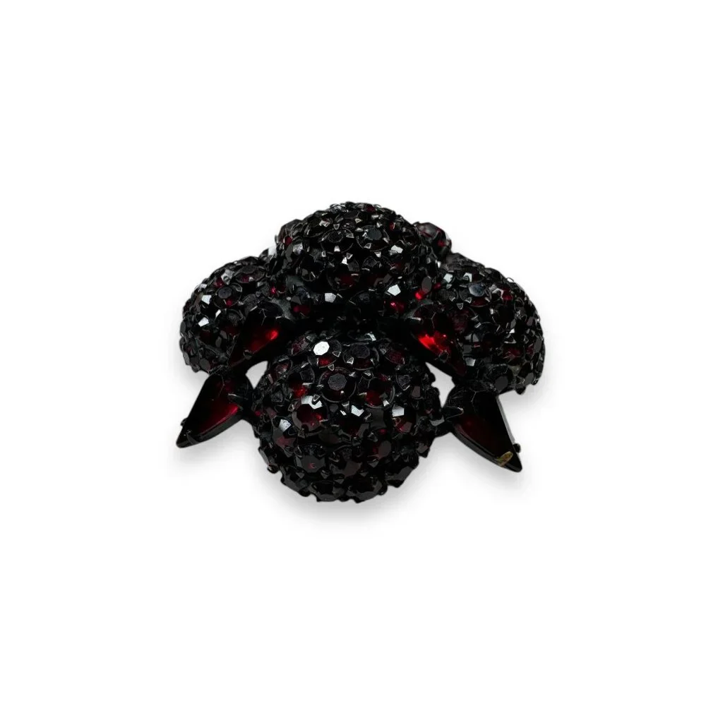 Vintage Warner Red Crystal Flower Brooch Pin Japanned Metal 2.5" Diameter - Picture 10 of 13